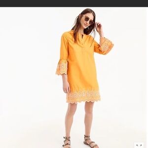 J. Crew Burnt Orange and White Embroidered Dress Size TM Preppy ~ Cotton!